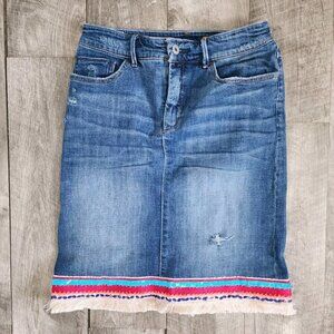 Pilcro Blue Denim Midi Skirt with Multicolor Trim